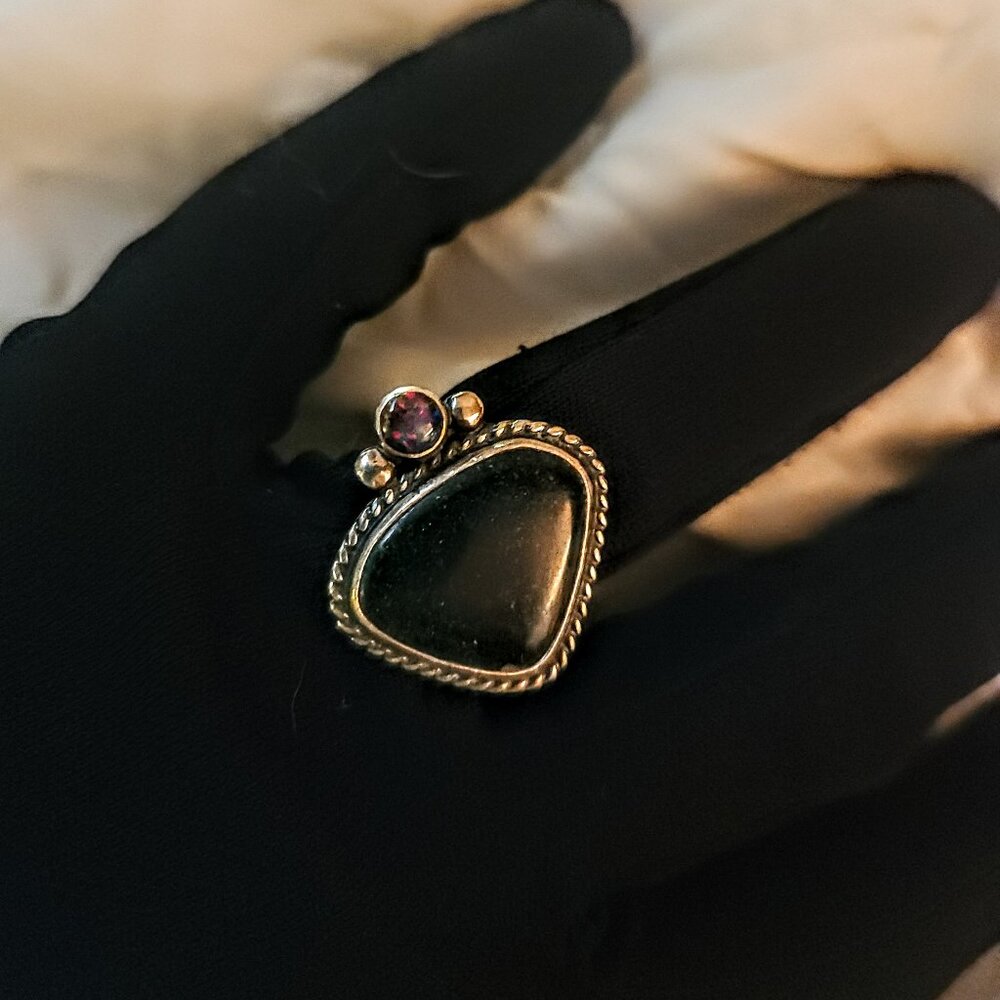 Handmade Sterling Silver Blue Covellite & Opal Dual Stone Ring NWOT